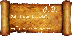 Gehringer Dezső névjegykártya